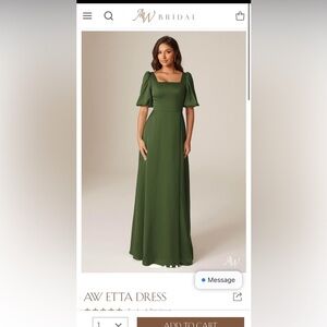 AW Etta Bridesmaid Dress, Olive Green, Size 10 and Size 12